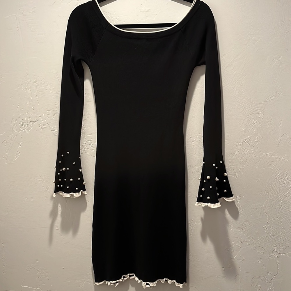 Jean Louis Francois Black Long Sleeve Dress Size S/M - Picture 2 of 13